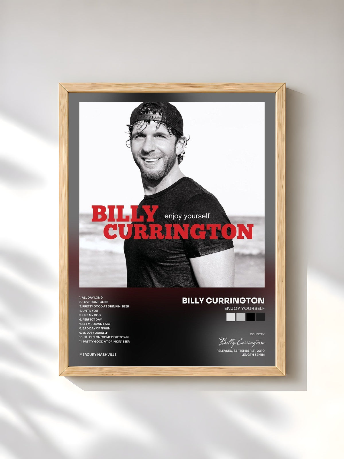 #bois Tableau de l'album Enjoy Yourself de Billy Currington, cadre en bois brut, imprimé et encadré en France