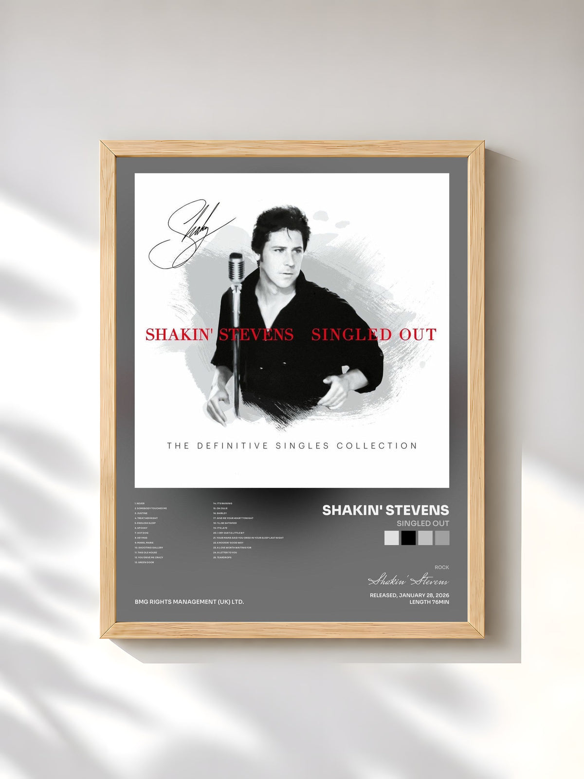#bois Tableau de l'album Singled Out de Shakin' Stevens, cadre en bois brut, imprimé et encadré en France