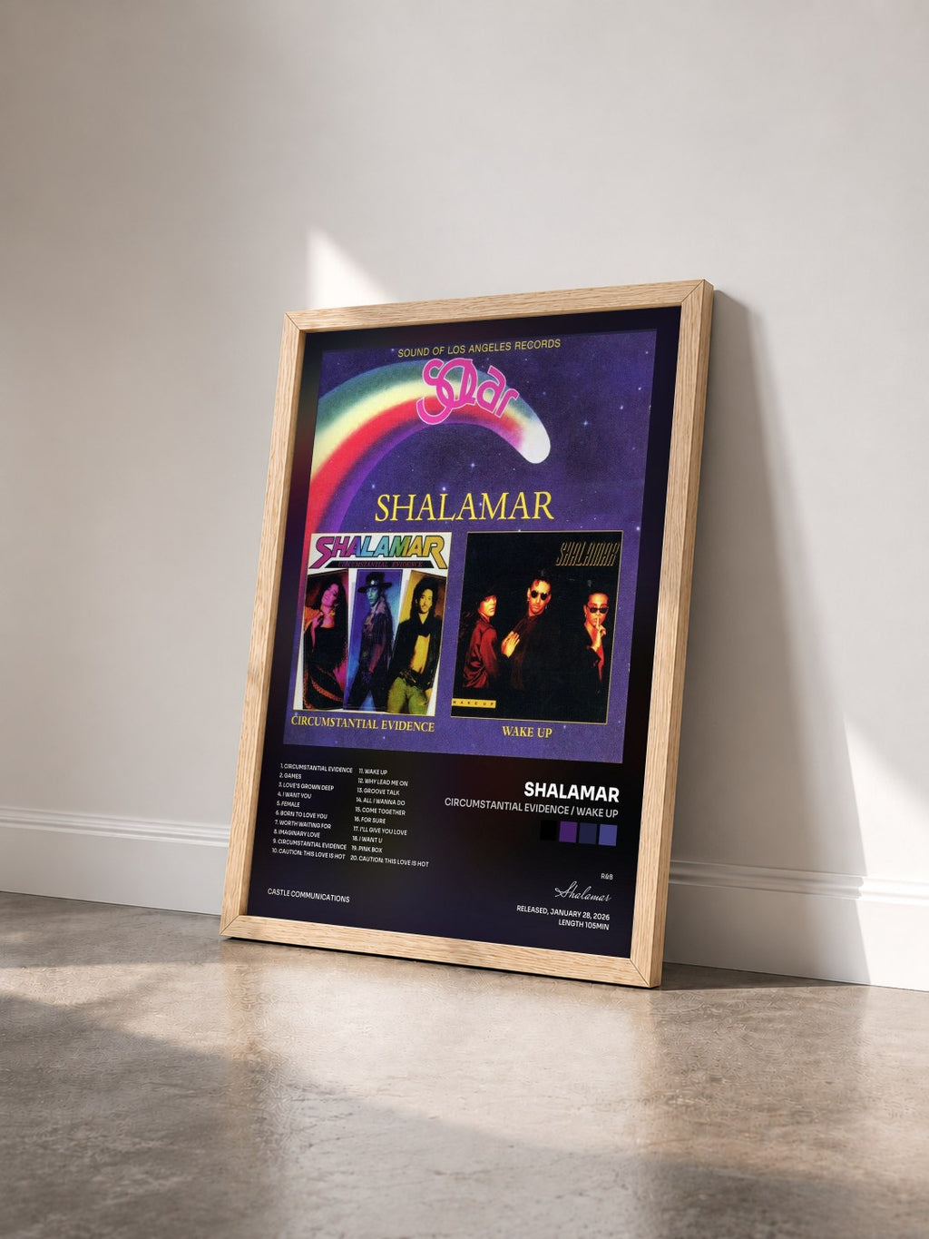 #bois Tableau de l'album Circumstantial Evidence / Wake Up de Shalamar vu de trois quarts, cadre en bois brut