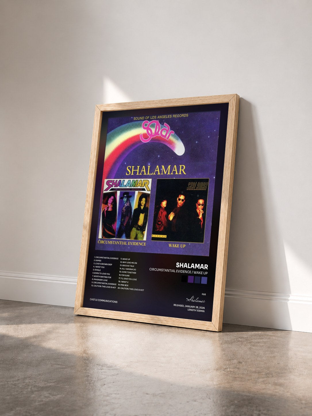 #bois Tableau de l'album Circumstantial Evidence / Wake Up de Shalamar vu de trois quarts, cadre en bois brut