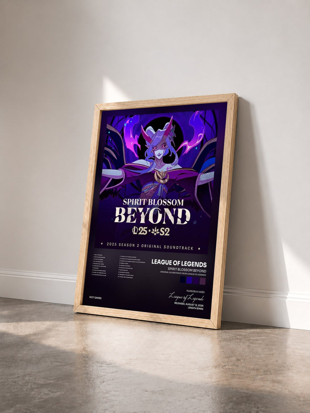 #bois Tableau de l'album Spirit Blossom Beyond (Original Soundtrack from League of Legends) de League of Legends vu de trois quarts, cadre en bois brut