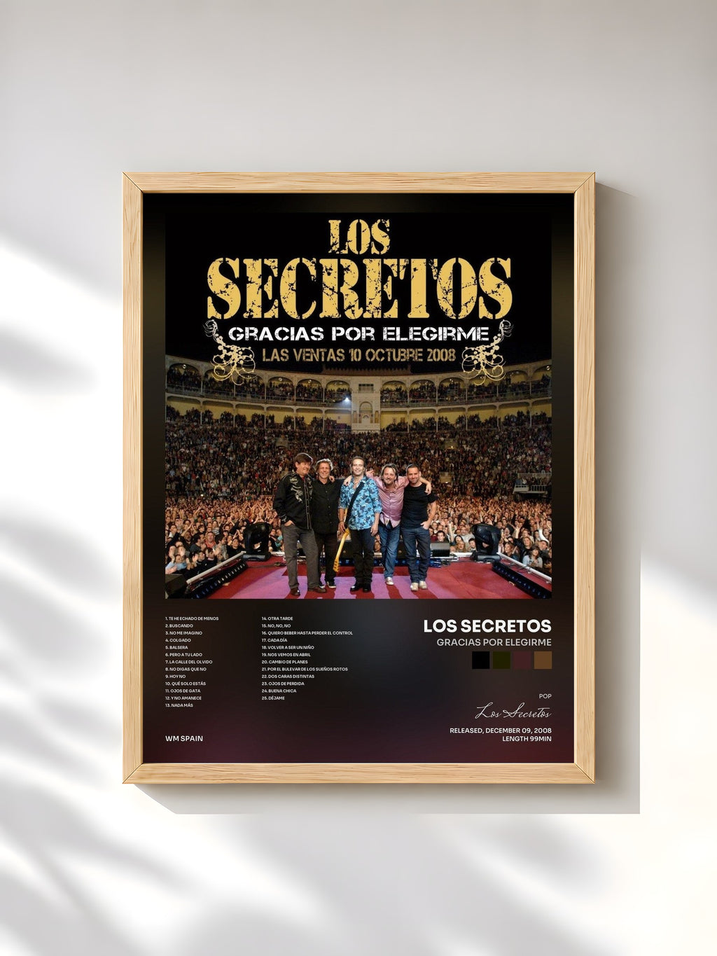 #bois Tableau de l'album Gracias por elegirme de Los Secretos, cadre en bois brut, imprimé et encadré en France