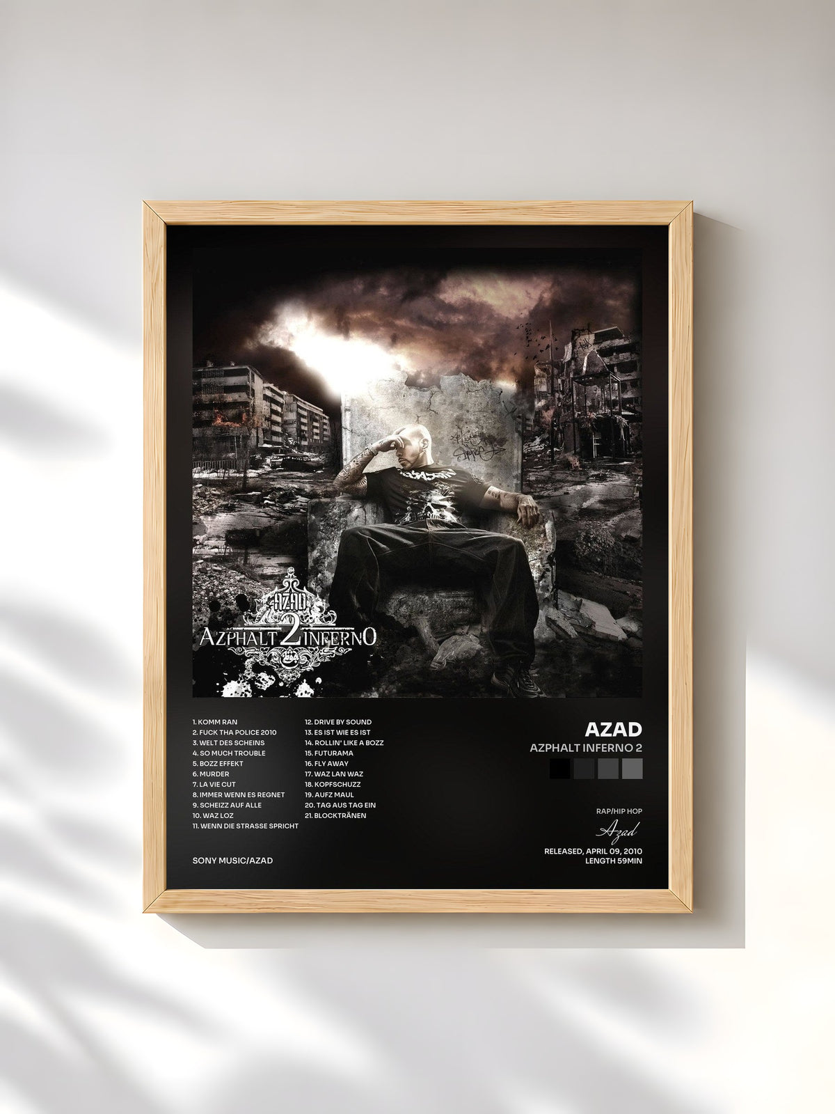 #bois Tableau de l'album Azphalt Inferno 2 de Azad, cadre en bois brut, imprimé et encadré en France