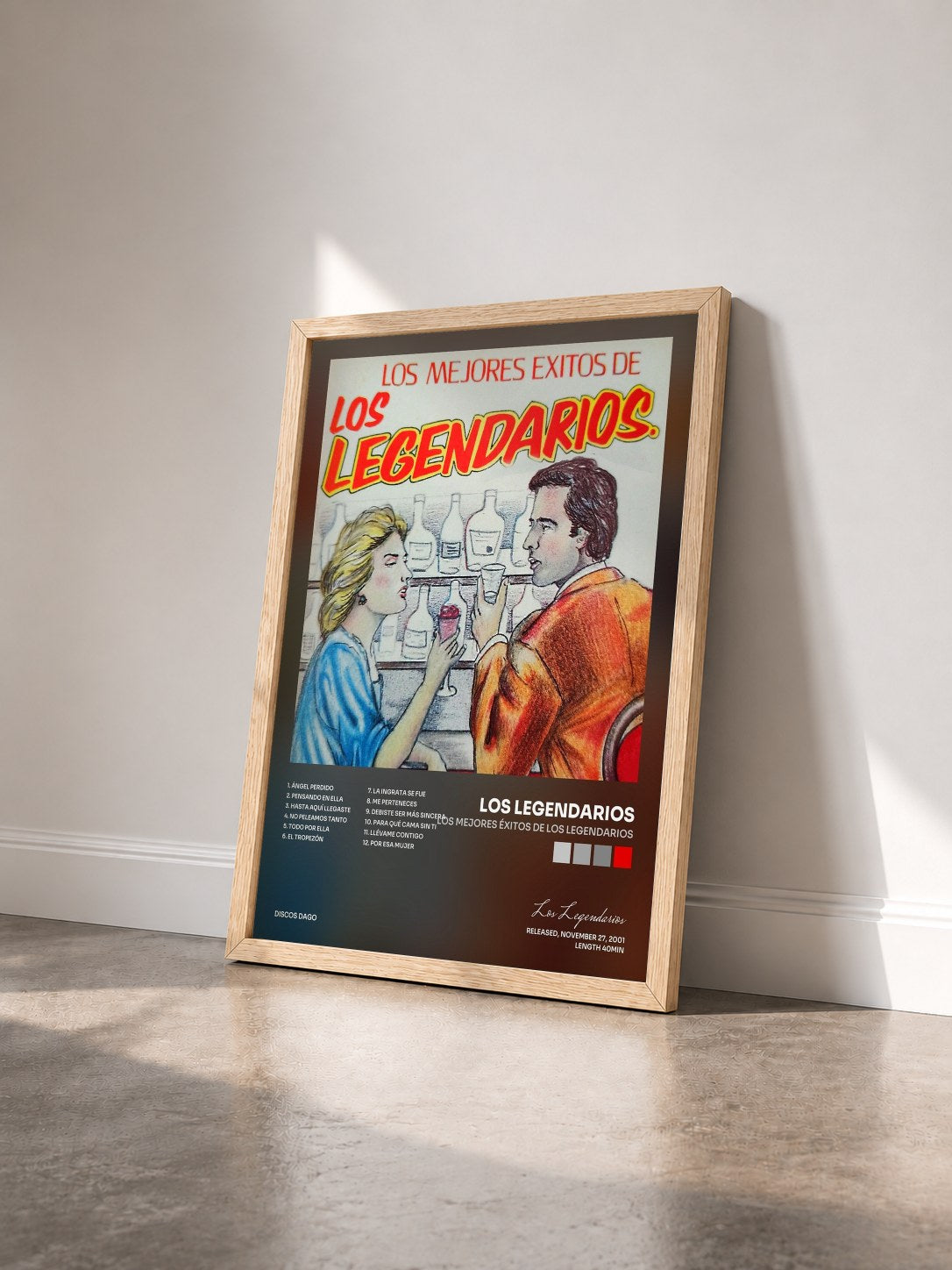 #bois Tableau de l'album Los Mejores Éxitos de los Legendarios de Los Legendarios vu de trois quarts, cadre en bois brut