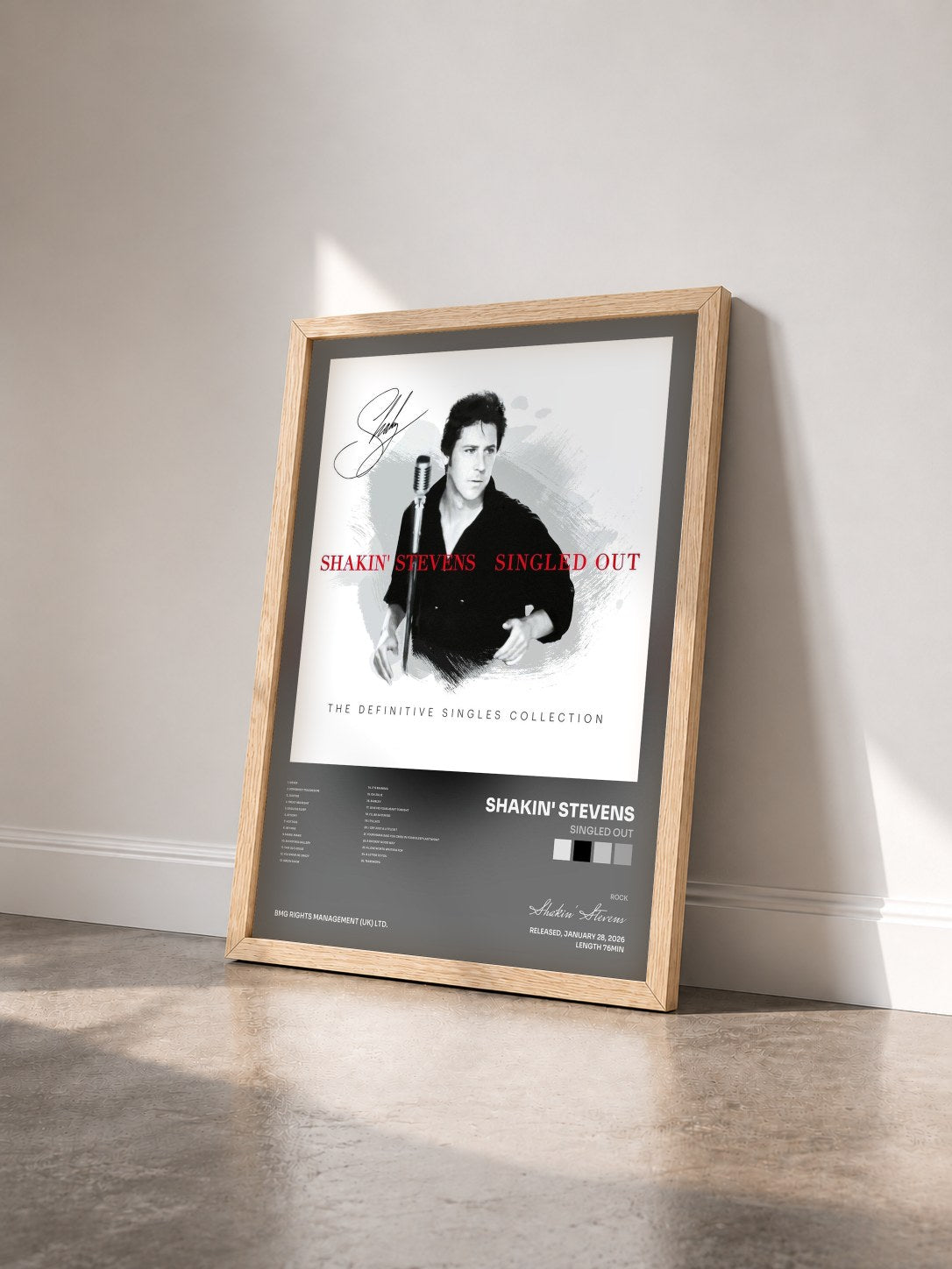 #bois Tableau de l'album Singled Out de Shakin' Stevens vu de trois quarts, cadre en bois brut