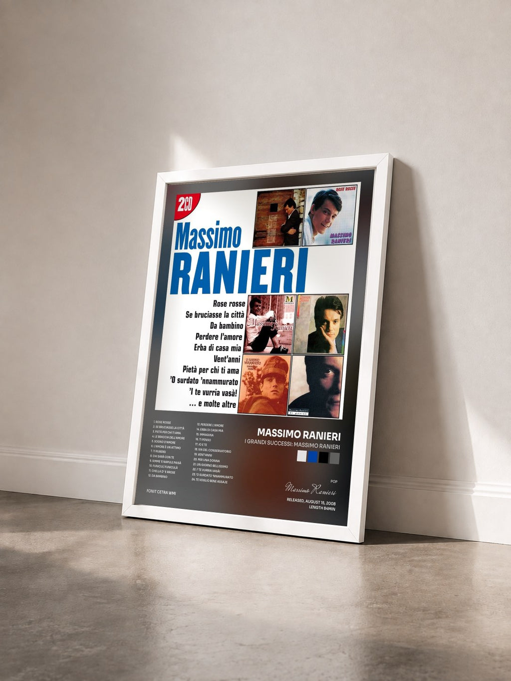 #blanc Tableau de l'album I Grandi Successi: Massimo Ranieri de Massimo Ranieri vu de trois quarts, cadre blanc