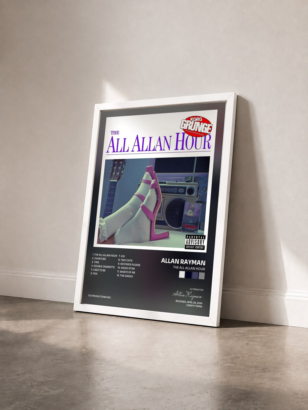 #blanc Tableau de l'album The All Allan Hour de Allan Rayman vu de trois quarts, cadre blanc