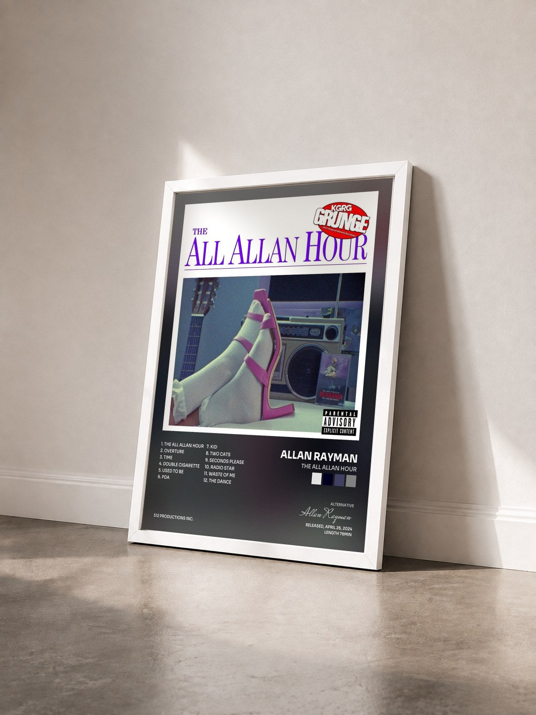 #blanc Tableau de l'album The All Allan Hour de Allan Rayman vu de trois quarts, cadre blanc