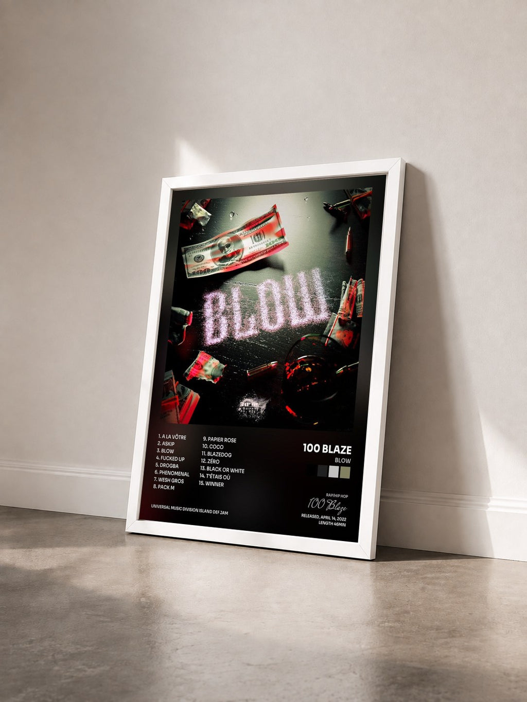 #blanc Tableau de l'album Blow de 100 Blaze vu de trois quarts, cadre blanc