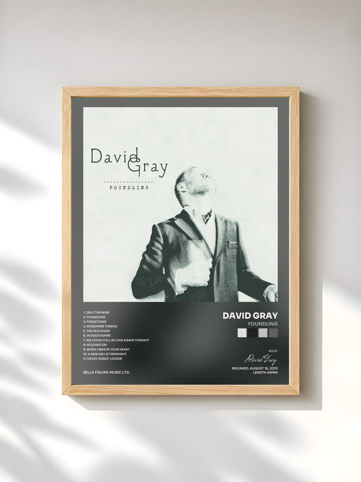 #bois Tableau de l'album Foundling de David Gray, cadre en bois brut, imprimé et encadré en France