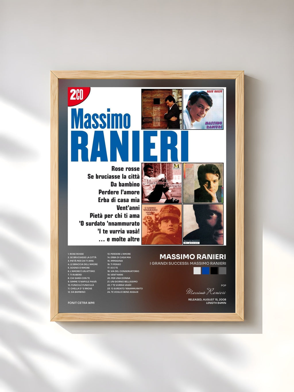 #bois Tableau de l'album I Grandi Successi: Massimo Ranieri de Massimo Ranieri, cadre en bois brut, imprimé et encadré en France