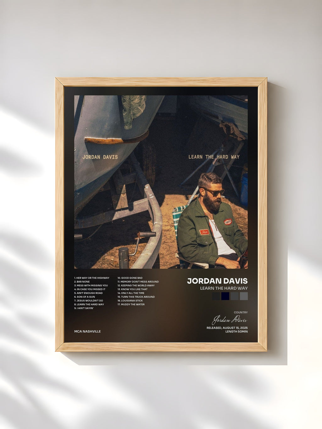 #bois Tableau de l'album Learn The Hard Way de Jordan Davis, cadre en bois brut, imprimé et encadré en France