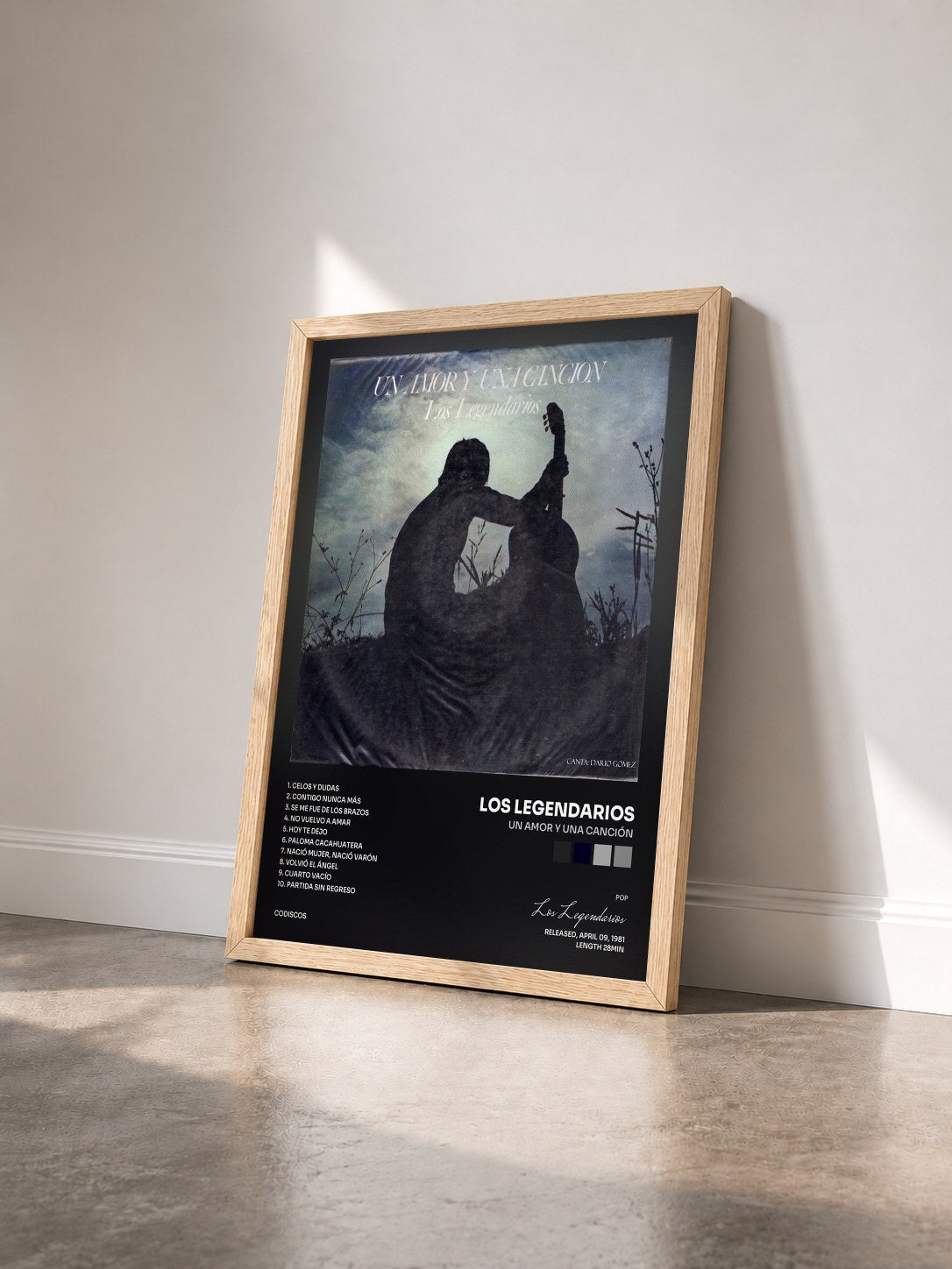 #bois Tableau de l'album Un Amor Y Una Canción de Los Legendarios vu de trois quarts, cadre en bois brut