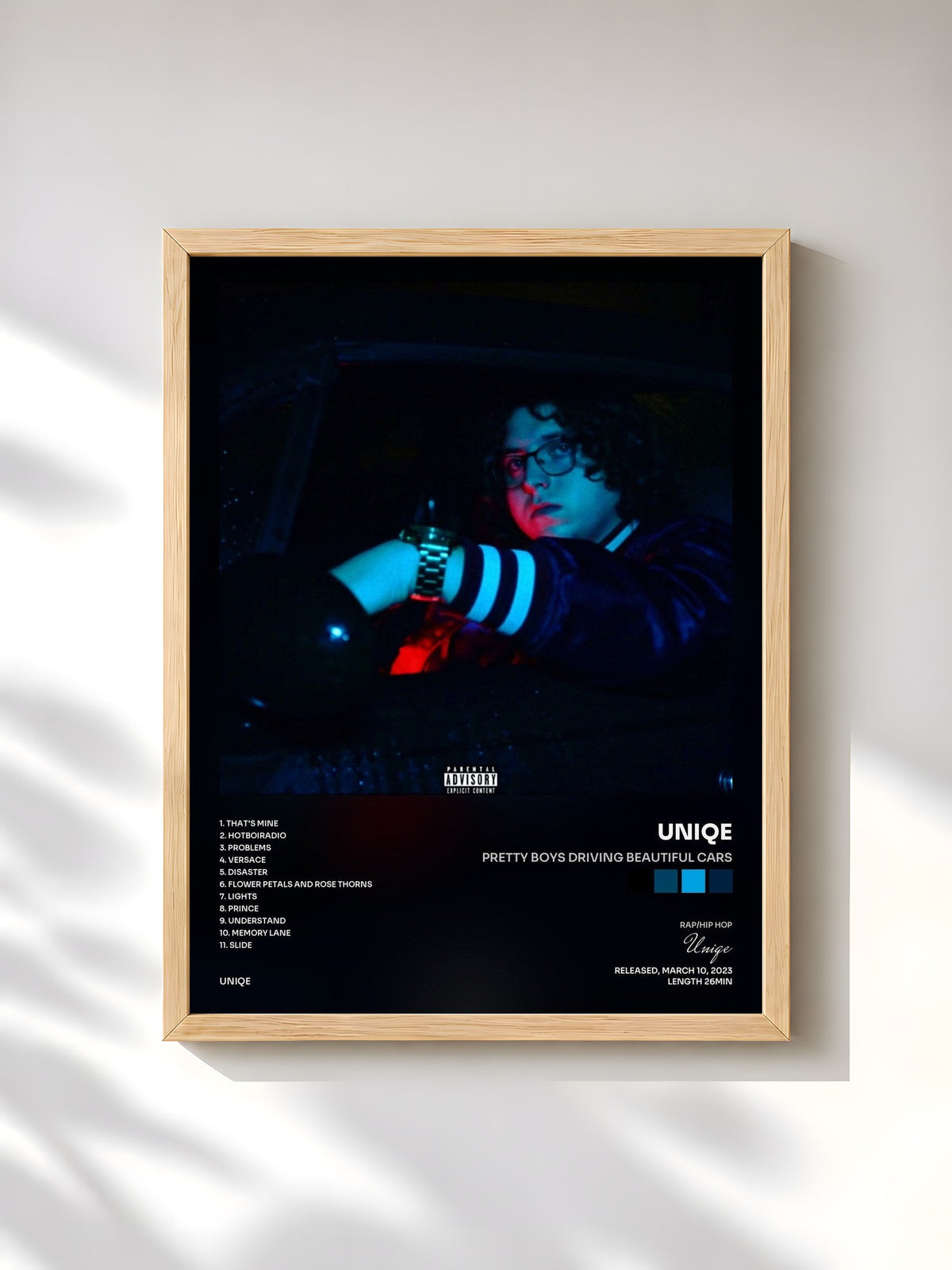 #bois Tableau de l'album Pretty Boys Driving Beautiful Cars de Uniqe, cadre en bois brut, imprimé et encadré en France
