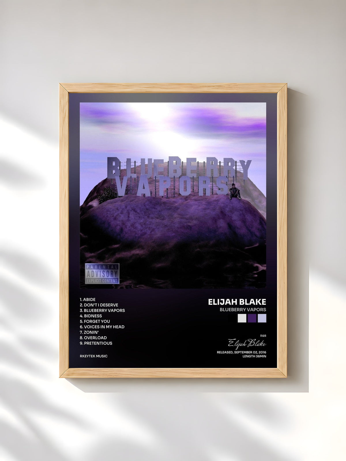 #bois Tableau de l'album Blueberry Vapors de Elijah Blake, cadre en bois brut, imprimé et encadré en France