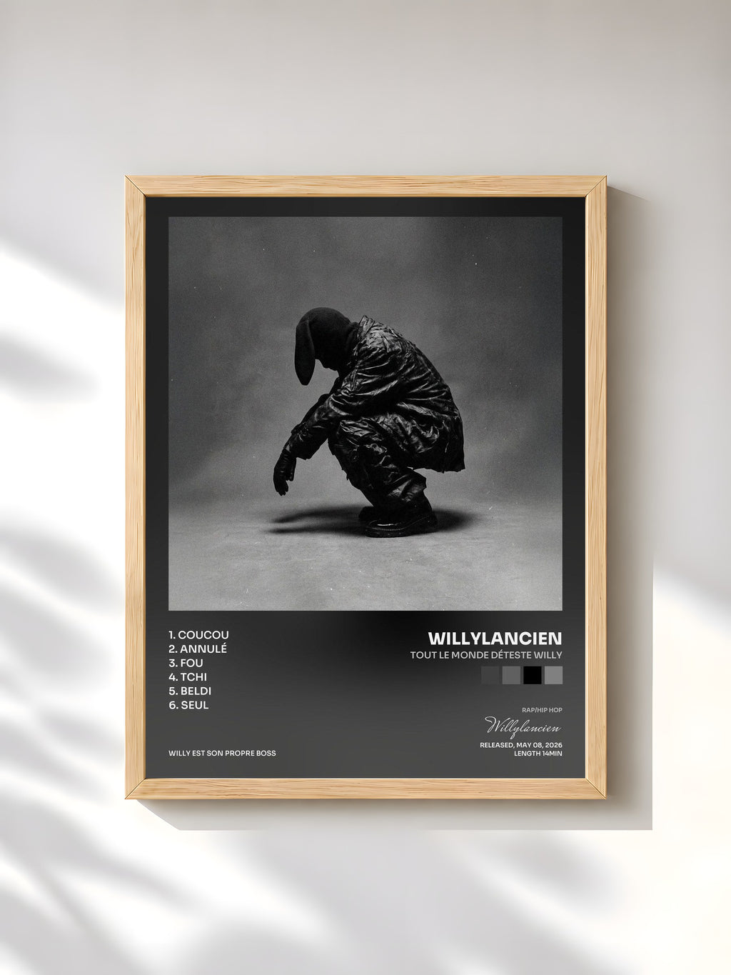 #bois Tableau de l'album tout le monde déteste willy de Willylancien, cadre en bois brut, imprimé et encadré en France
