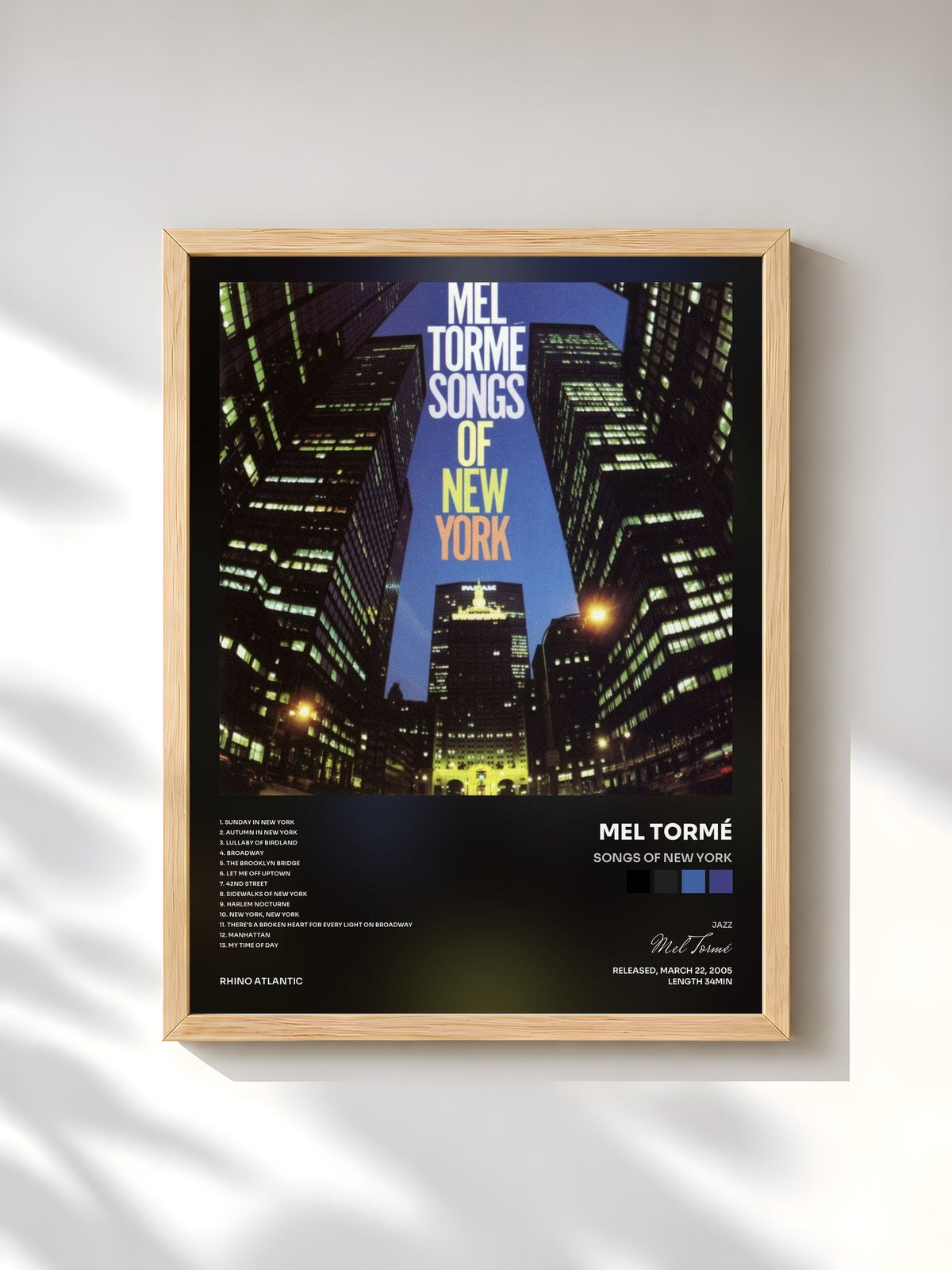 #bois Tableau de l'album Songs Of New York de Mel Tormé, cadre en bois brut, imprimé et encadré en France