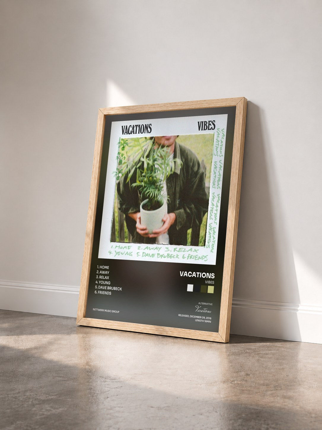 #bois Tableau de l'album Vibes de Vacations vu de trois quarts, cadre en bois brut