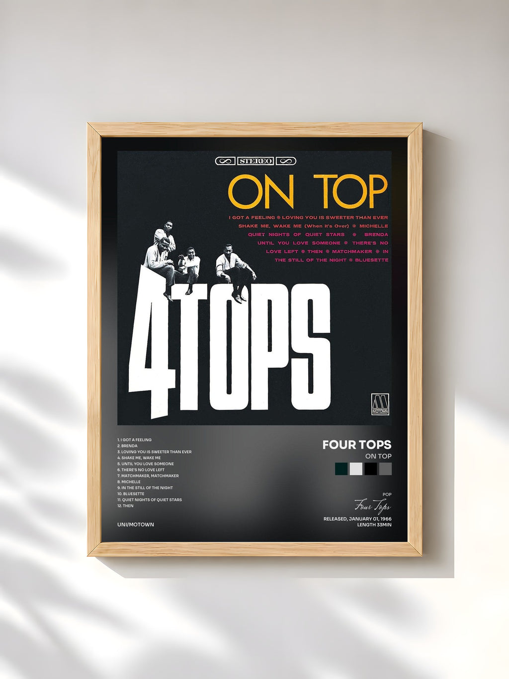 #bois Tableau de l'album On Top de Four Tops, cadre en bois brut, imprimé et encadré en France