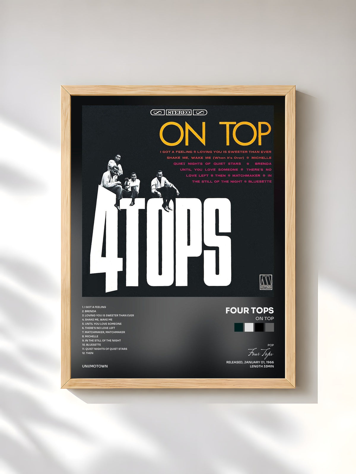 #bois Tableau de l'album On Top de Four Tops, cadre en bois brut, imprimé et encadré en France