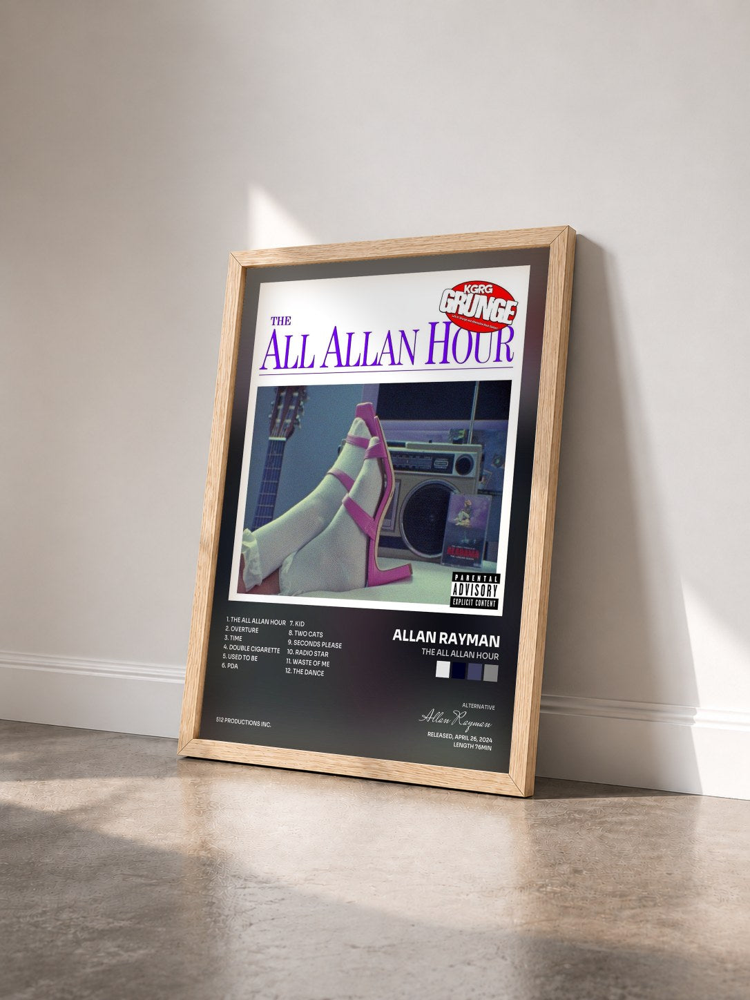 #bois Tableau de l'album The All Allan Hour de Allan Rayman vu de trois quarts, cadre en bois brut