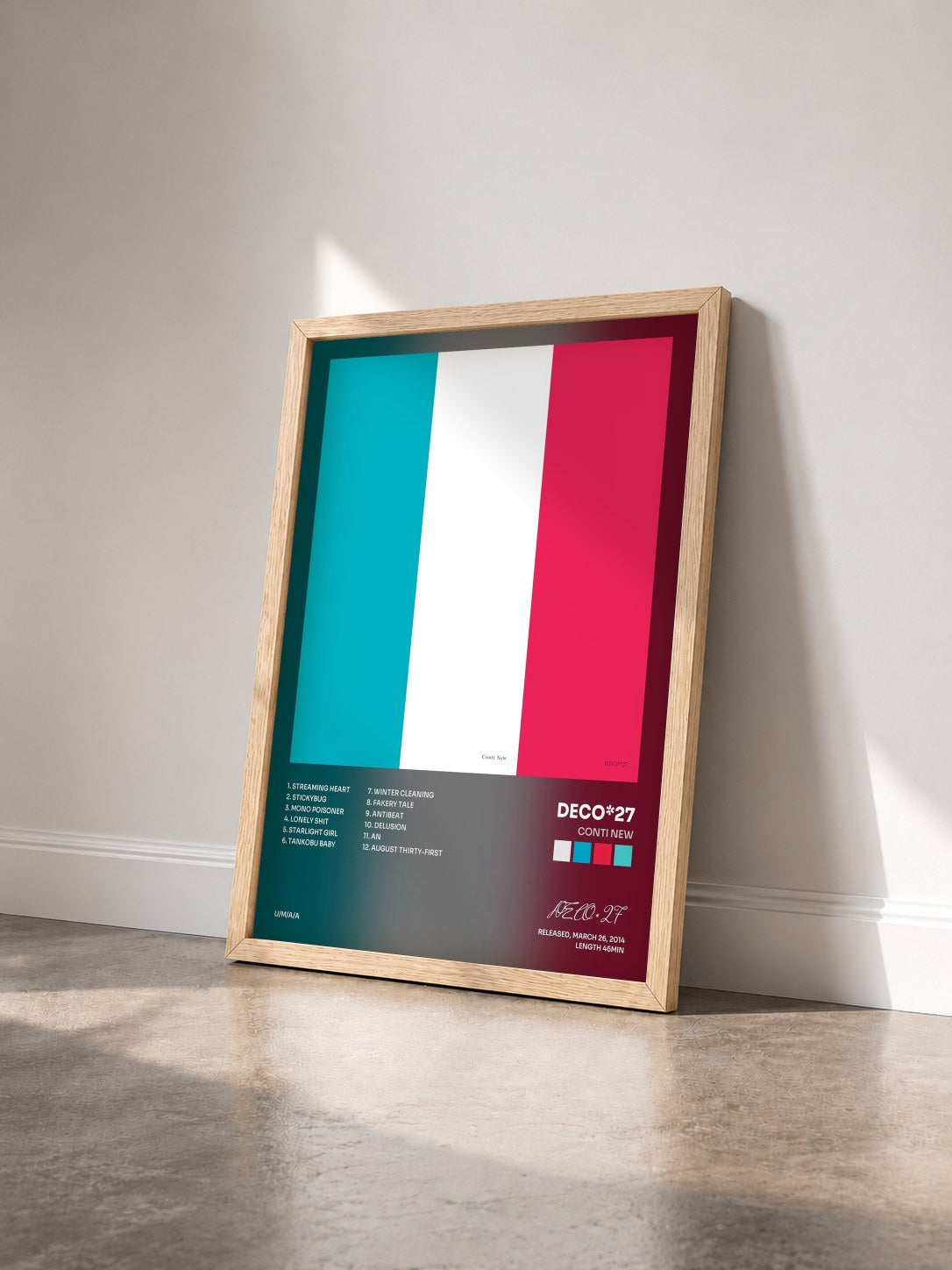 #bois Tableau de l'album Conti New de DECO*27 vu de trois quarts, cadre en bois brut