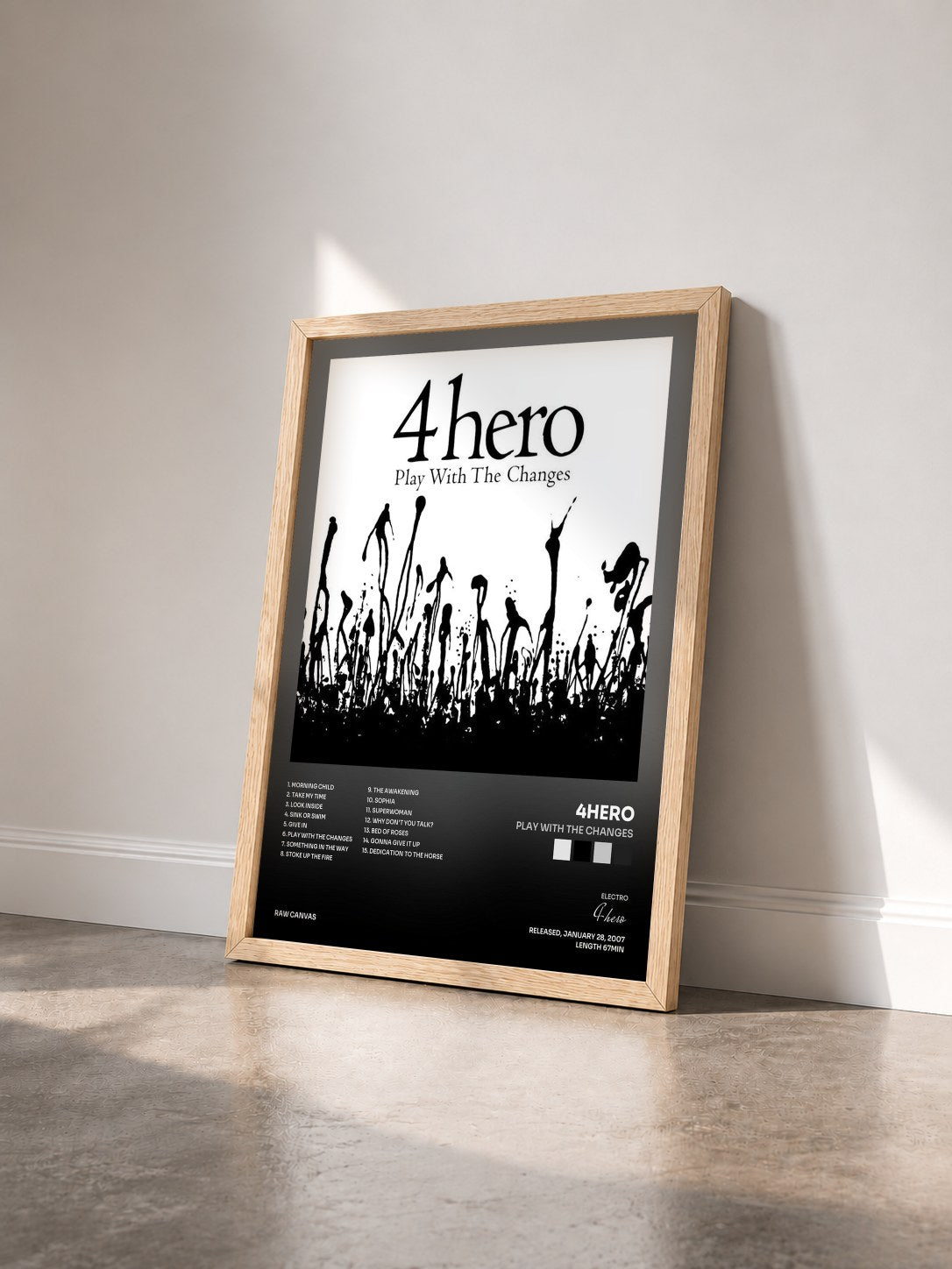 #bois Tableau de l'album Play With the Changes de 4hero vu de trois quarts, cadre en bois brut