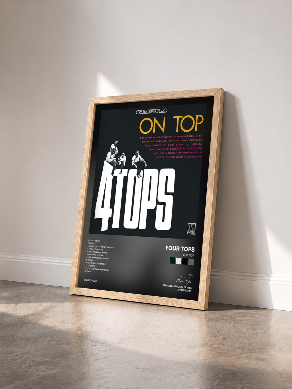 #bois Tableau de l'album On Top de Four Tops vu de trois quarts, cadre en bois brut