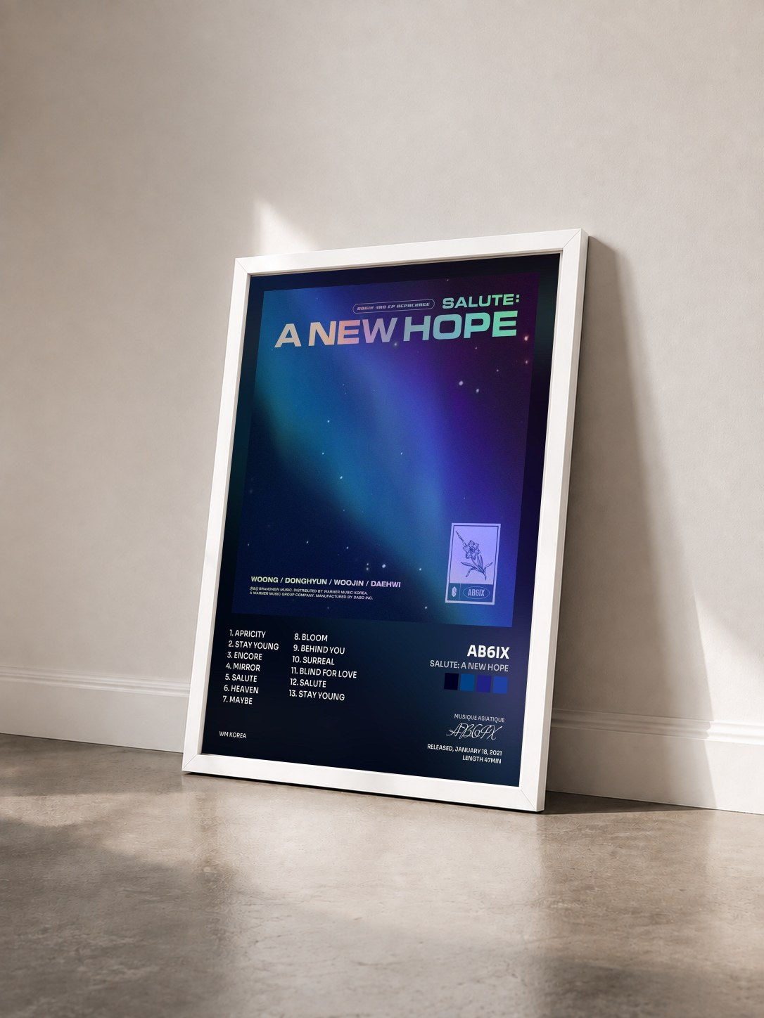 #blanc Tableau de l'album SALUTE: A NEW HOPE de AB6IX vu de trois quarts, cadre blanc