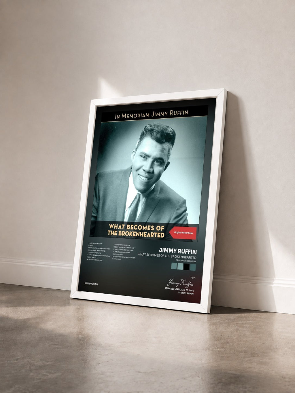 #blanc Tableau de l'album What Becomes of the Brokenhearted (Original Recordings) de Jimmy Ruffin vu de trois quarts, cadre blanc