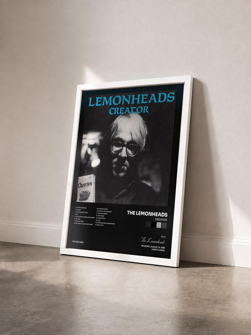 #blanc Tableau de l'album Creator de The Lemonheads vu de trois quarts, cadre blanc