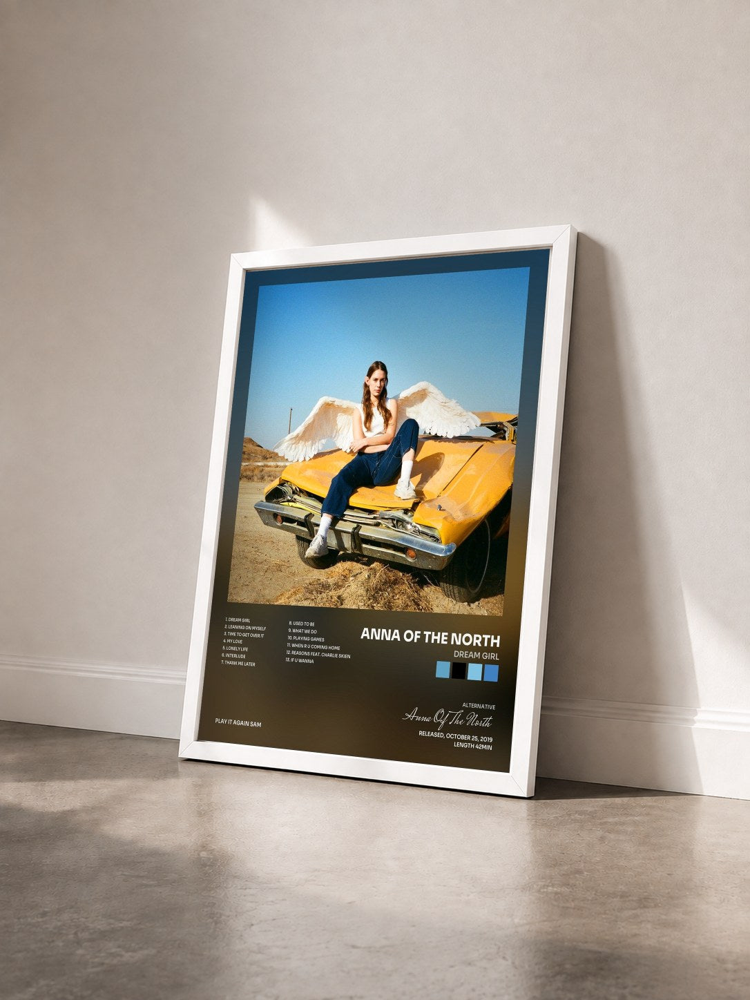 #blanc Tableau de l'album Dream Girl de Anna Of The North vu de trois quarts, cadre blanc