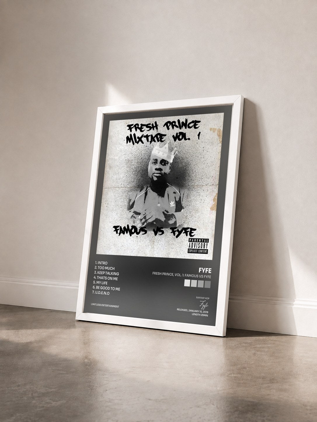 #blanc Tableau de l'album Fresh Prince, Vol. 1: Famous vs Fyfe de Fyfe vu de trois quarts, cadre blanc