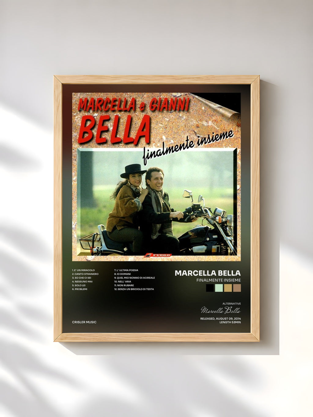 #bois Tableau de l'album Finalmente Insieme de Marcella Bella, cadre en bois brut, imprimé et encadré en France