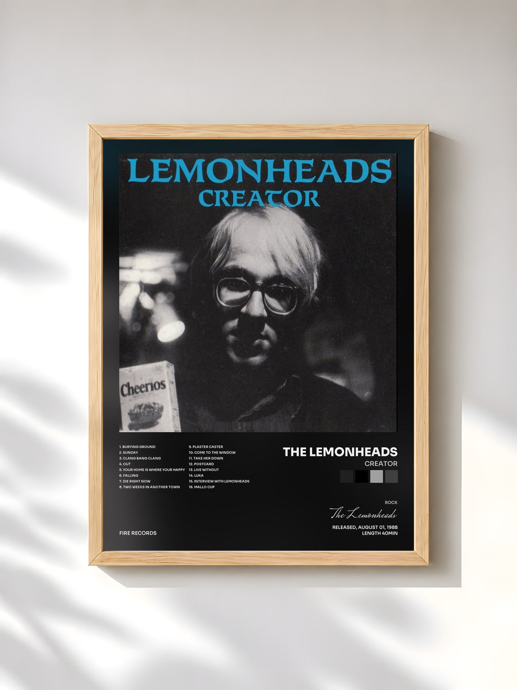 #bois Tableau de l'album Creator de The Lemonheads, cadre en bois brut, imprimé et encadré en France