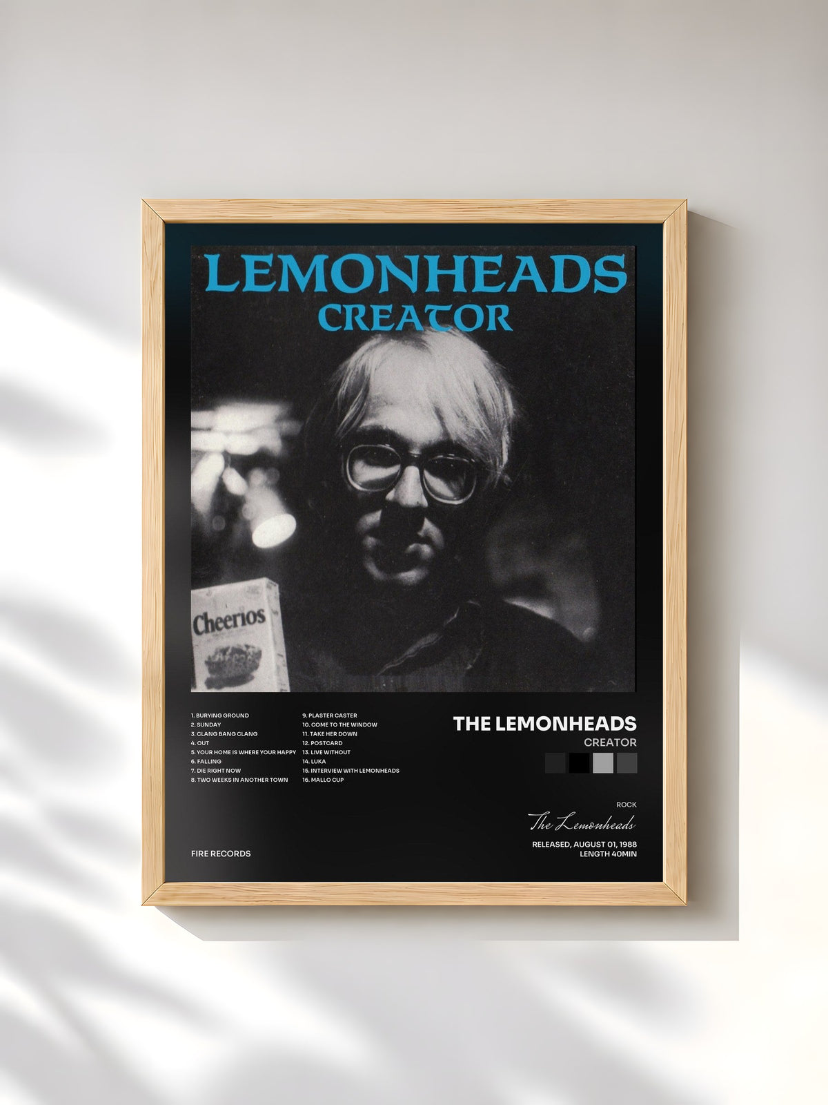 #bois Tableau de l'album Creator de The Lemonheads, cadre en bois brut, imprimé et encadré en France