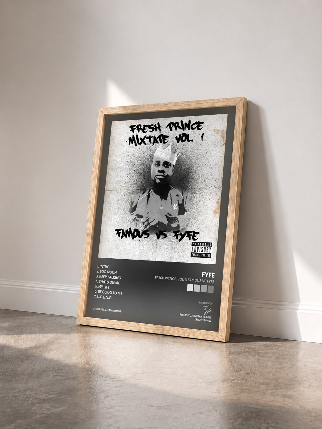 #bois Tableau de l'album Fresh Prince, Vol. 1: Famous vs Fyfe de Fyfe vu de trois quarts, cadre en bois brut