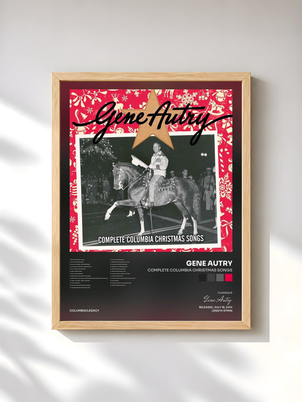 #bois Tableau de l'album Complete Columbia Christmas Songs de Gene Autry, cadre en bois brut, imprimé et encadré en France