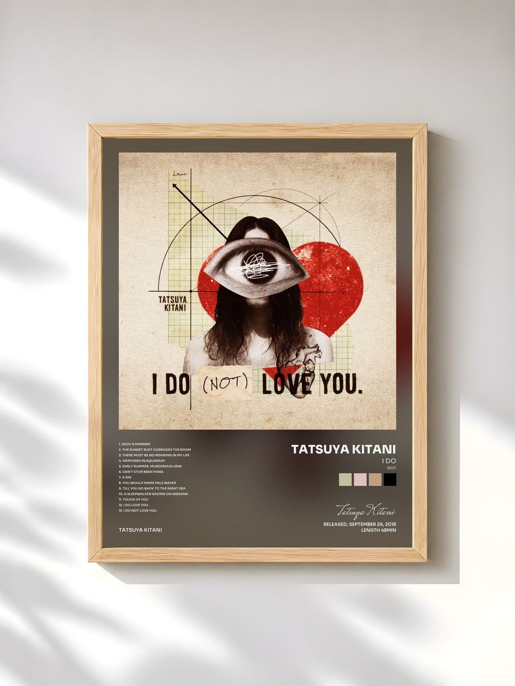 #bois Tableau de l'album I DO (NOT) LOVE YOU. de Tatsuya Kitani, cadre en bois brut, imprimé et encadré en France