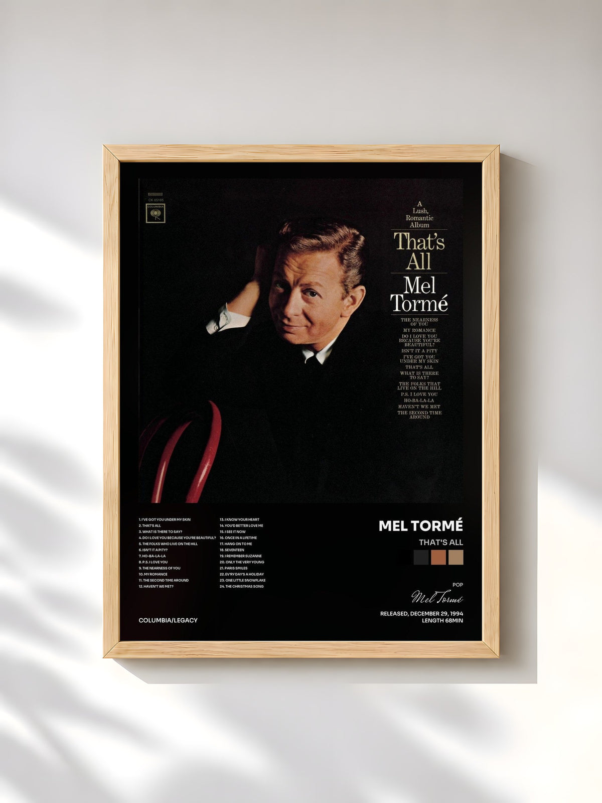 #bois Tableau de l'album That's All de Mel Tormé, cadre en bois brut, imprimé et encadré en France