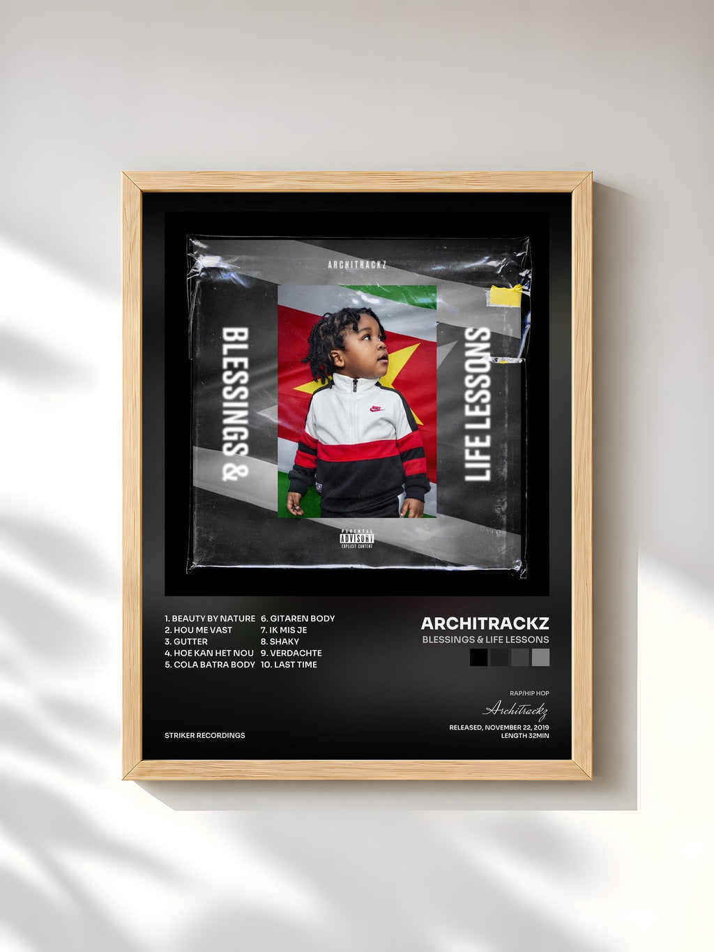 #bois Tableau de l'album Blessings & Life Lessons de Architrackz, cadre en bois brut, imprimé et encadré en France