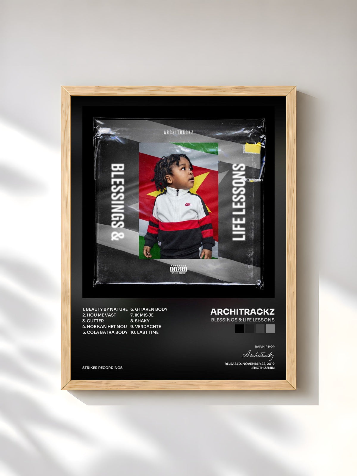 #bois Tableau de l'album Blessings & Life Lessons de Architrackz, cadre en bois brut, imprimé et encadré en France