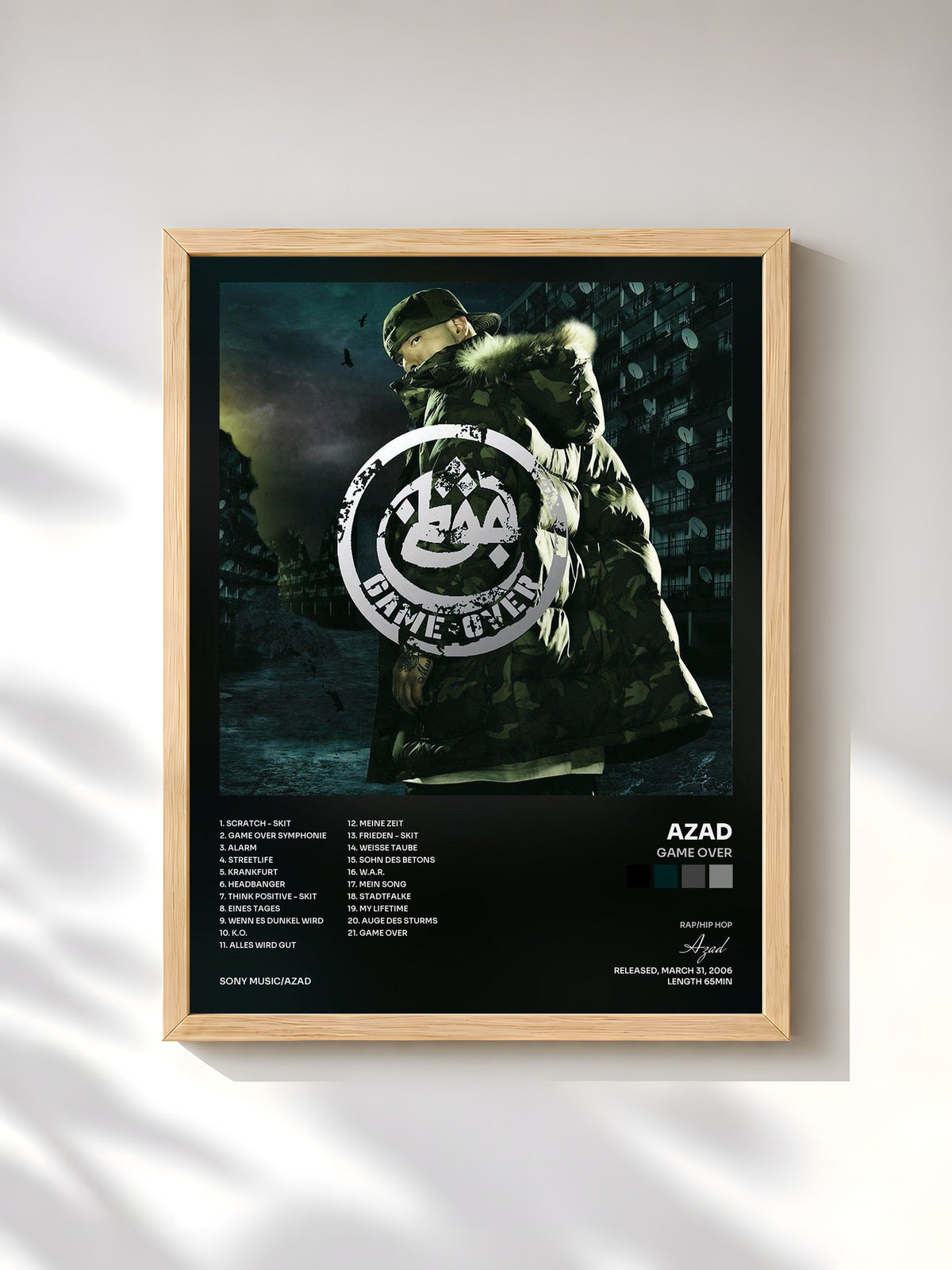 #bois Tableau de l'album Game Over de Azad, cadre en bois brut, imprimé et encadré en France