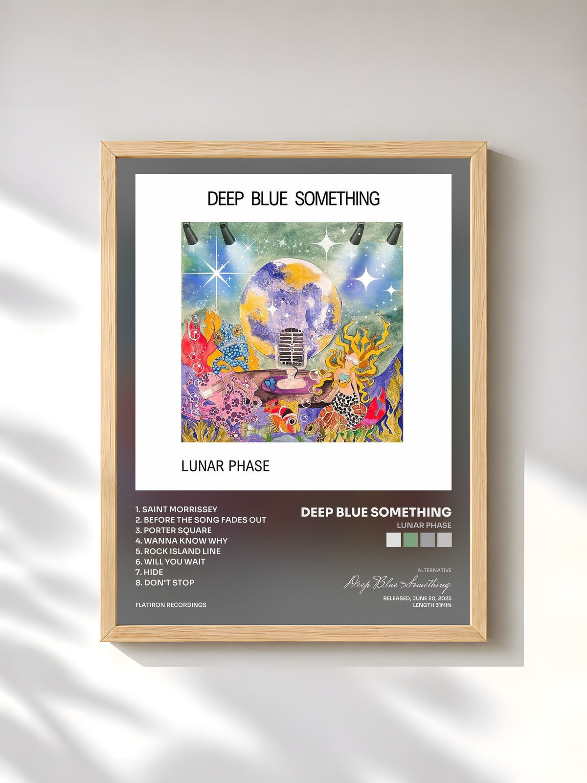 #bois Tableau de l'album Lunar Phase de Deep Blue Something, cadre en bois brut, imprimé et encadré en France