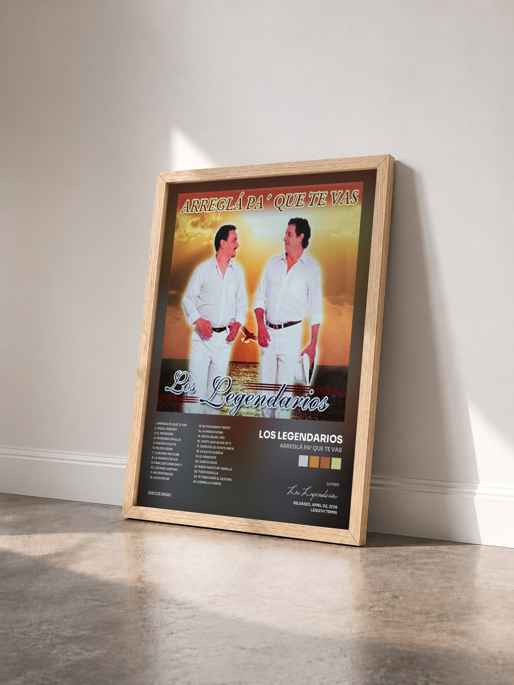 #bois Tableau de l'album Arreglá Pa' Que Te Vas de Los Legendarios vu de trois quarts, cadre en bois brut