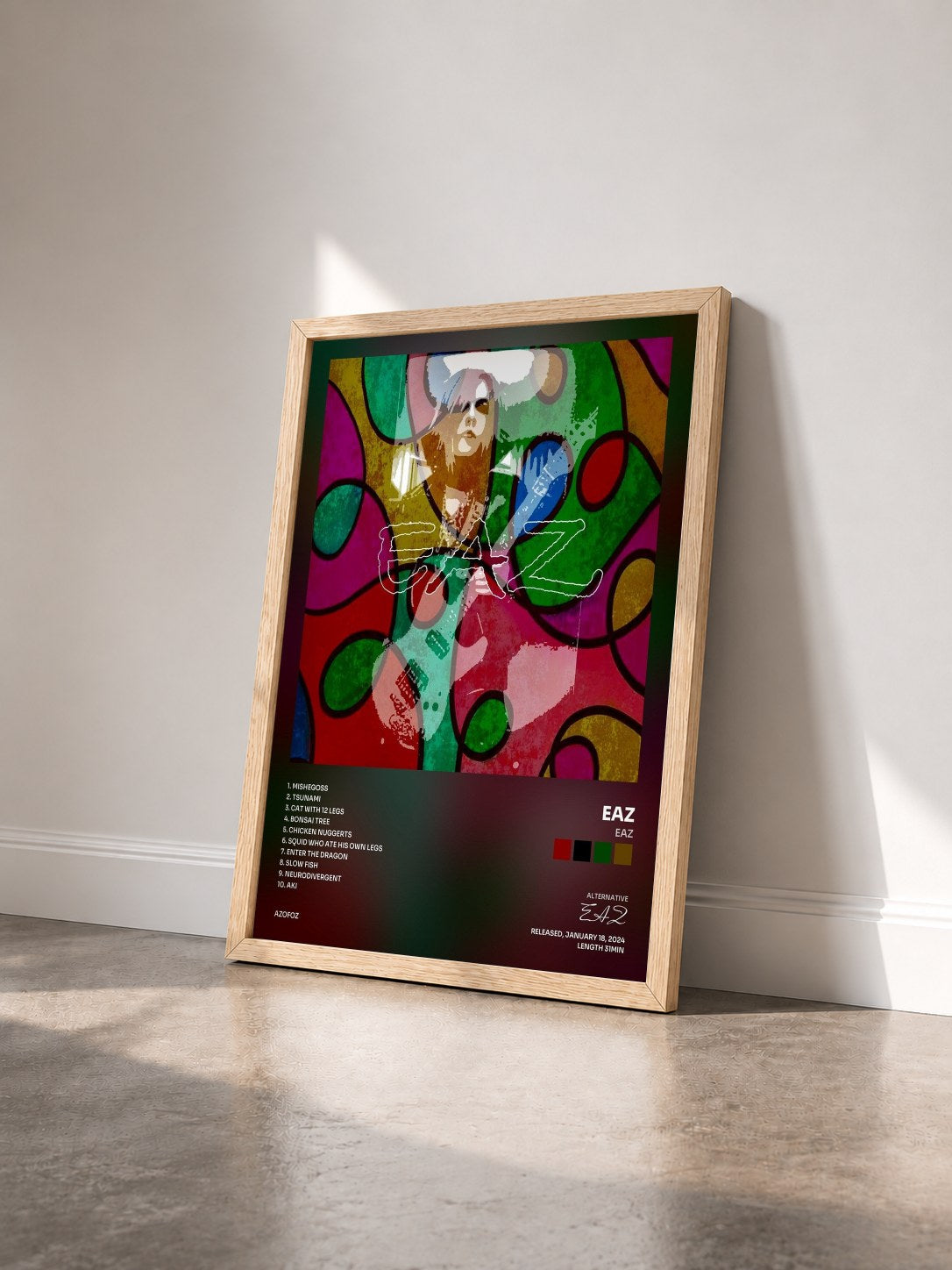 #bois Tableau de l'album Eaz de EAZ vu de trois quarts, cadre en bois brut