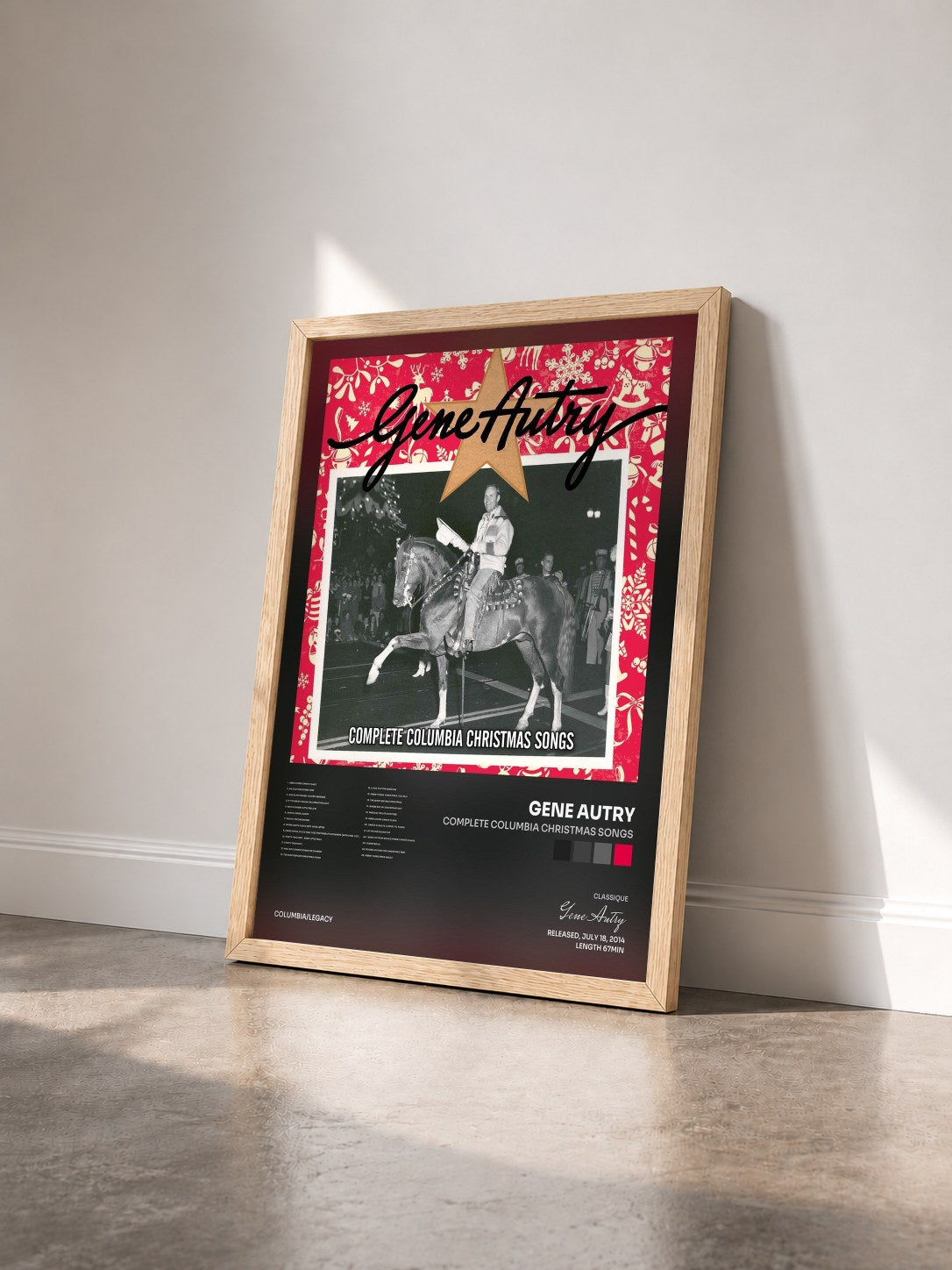 #bois Tableau de l'album Complete Columbia Christmas Songs de Gene Autry vu de trois quarts, cadre en bois brut