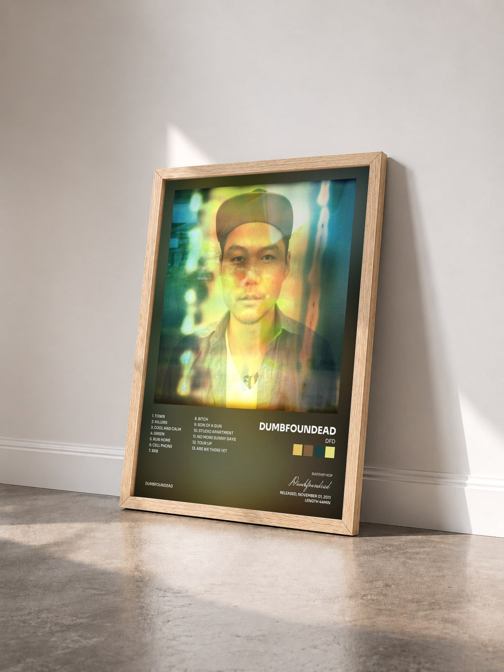 #bois Tableau de l'album Dfd de Dumbfoundead vu de trois quarts, cadre en bois brut