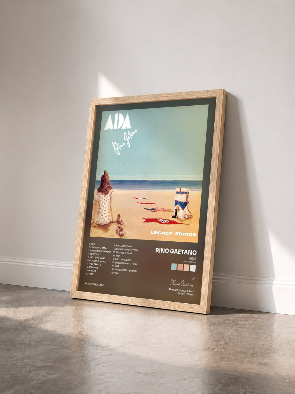 #bois Tableau de l'album Aida (Legacy Edition) de Rino Gaetano vu de trois quarts, cadre en bois brut