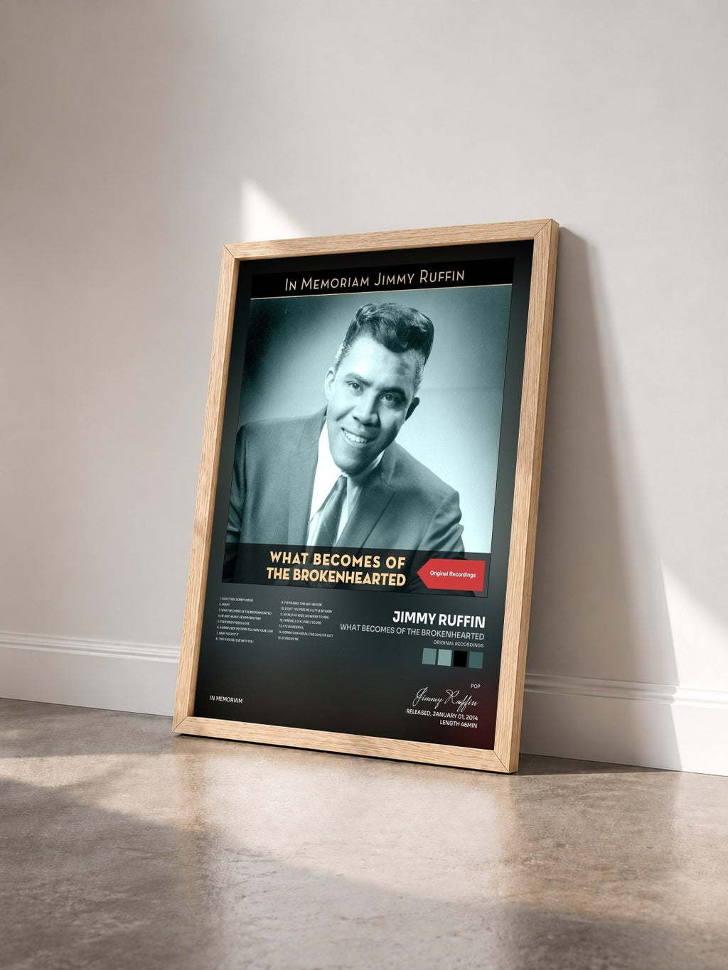 #bois Tableau de l'album What Becomes of the Brokenhearted (Original Recordings) de Jimmy Ruffin vu de trois quarts, cadre en bois brut